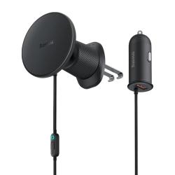 Baseus Magnetický držák telefonu do auta CW01 do větrací mřížky s nabíječkou do auta USB-A, 15 W + 25 W (černý)