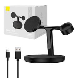 Baseus Magnetický nabíjecí držák Swan 3 v 1 20W (černý)