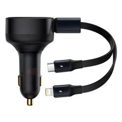 Baseus Nabíječka do auta Enjoyment s kabelem USB-C + Lightning 3A, 30W (černá)