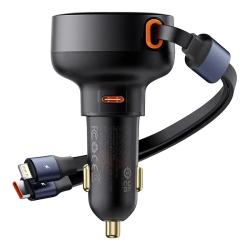 Baseus Nabíječka do auta Enjoyment USB-C s kabelem USB-C a Lightning 60 W (černá)
