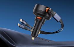 Baseus Nabíječka do auta Enjoyment USB s kabelem USB-C a Lightning 60 W (černá)