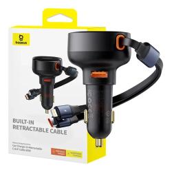 Baseus Nabíječka do auta Enjoyment USB s kabelem USB-C a Lightning 60 W (černá) Baseus Nabíječka do auta Enjoyment USB s kabelem USB-C a Lightning 60 W (černá)