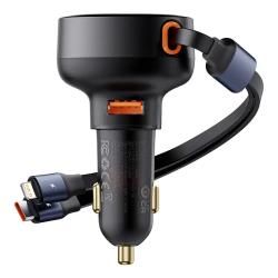 Baseus Nabíječka do auta Enjoyment USB s kabelem USB-C a Lightning 60 W (černá)