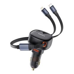 Baseus Nabíječka do auta Enjoyment USB s kabelem USB-C a Lightning 60 W (černá)