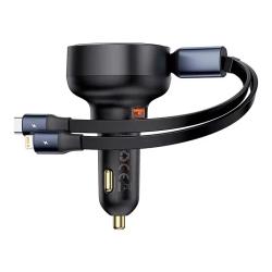 Baseus Nabíječka do auta Enjoyment USB s kabelem USB-C a Lightning 60 W (černá)