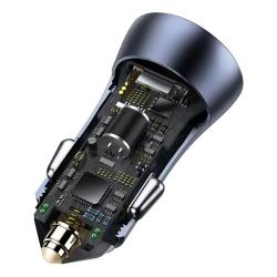 Baseus Golden Contactor Pro nabíječka do auta, 2x USB, 40W kabel USB-C 1m (šedý)
