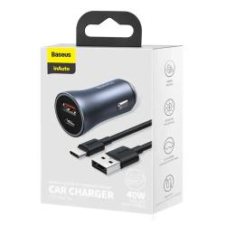 Baseus Golden Contactor Pro nabíječka do auta, USB USB-C, QC4.0 , PD, SCP, 40W (šedá)