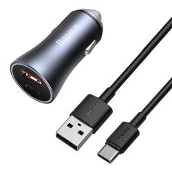 Baseus Golden Contactor Pro nabíječka do auta, USB USB-C, QC4.0 , PD, SCP, 40W (šedá)