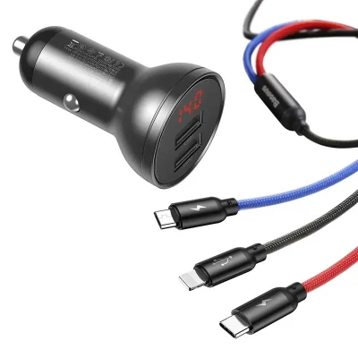 Baseus Nabíječka s displejem 24W + kabel USB 3w1 1,2m
