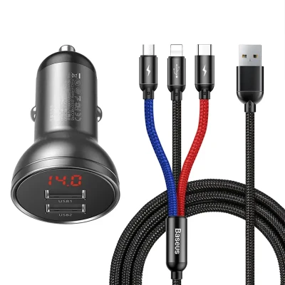 Baseus Nabíječka s displejem 24W + kabel USB 3w1 1,2m