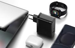 Baseus Nástěnná nabíječka GaN USB-C + USB, 100 W + 1m kabel (černá)