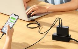 Baseus Nástěnná nabíječka GaN USB-C + USB, 100 W + 1m kabel (černá)