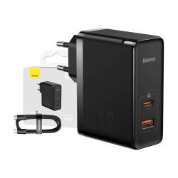 Baseus Nástěnná nabíječka GaN USB-C + USB, 100 W + 1m kabel (černá) Baseus Nástěnná nabíječka GaN USB-C + USB, 100 W + 1m kabel (černá)