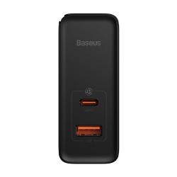 Baseus Nástěnná nabíječka GaN USB-C + USB, 100 W + 1m kabel (černá)