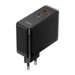Baseus Nástěnná nabíječka GaN USB-C + USB, 100 W + 1m kabel (černá)