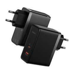 Baseus Nástěnná nabíječka GaN USB-C + USB, 100 W + 1m kabel (černá)