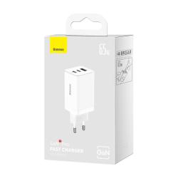 Baseus Nástěnná nabíječka GaN5 Pro 2xUSB-C + USB, 65W (bílá)