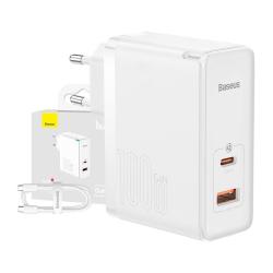 Baseus Nástěnná nabíječka GaN5 Pro USB-C + USB, 100W + 1m kabel (bílá) Baseus Nástěnná nabíječka GaN5 Pro USB-C + USB, 100W + 1m kabel (bílá)