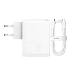 Baseus Nástěnná nabíječka GaN5 Pro USB-C + USB, 100W + 1m kabel (bílá)