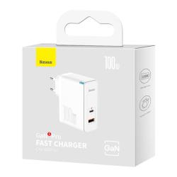 Baseus Nástěnná nabíječka GaN5 Pro USB-C + USB, 100W + 1m kabel (bílá)