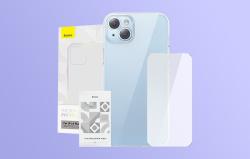 Baseus Pouzdro Crystal Series pro iPhone 14 Plus + tvrzené sklo