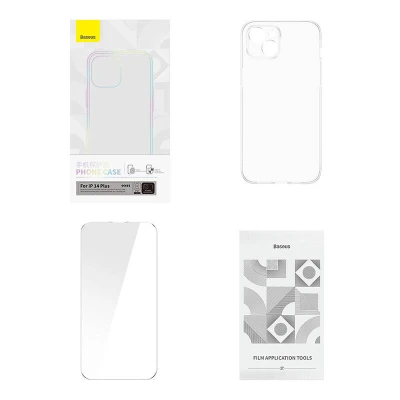 Baseus Pouzdro Crystal Series pro iPhone 14 Plus + tvrzené sklo