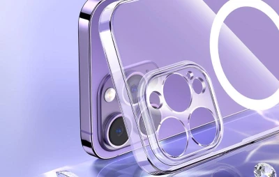 Baseus Pouzdro na telefon Magnetic Crystal Clear pro iPhone 13 (průhledné) s ochranným krytem displeje z tvrzeného skla a čisticí sadou