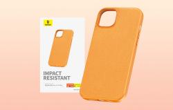 Baseus Pouzdro na telefon pro iPhone 15 Plus Fauxther Series (oranžové)
