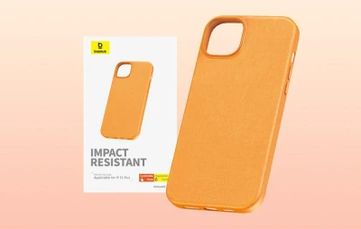 Baseus Pouzdro na telefon pro iPhone 15 Plus Fauxther Series (oranžové)