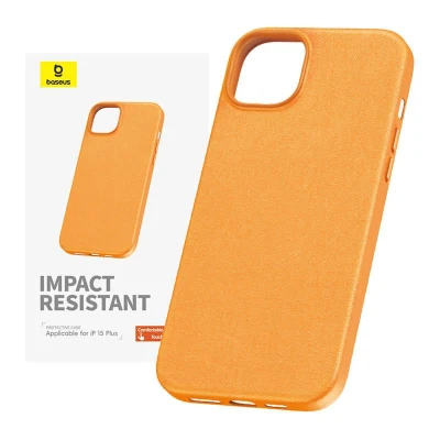 Baseus Pouzdro na telefon pro iPhone 15 Plus Fauxther Series (oranžové)