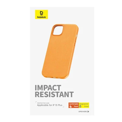 Baseus Pouzdro na telefon pro iPhone 15 Plus Fauxther Series (oranžové)