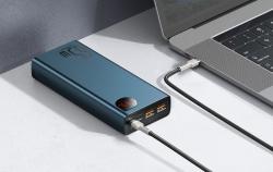 Baseus Powerbanka Adaman Metal 20000mAh PD QC 3.0 65W 2xUSB USB-C micro USB (modrá)