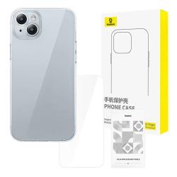 Baseus Průhledné pouzdro iPhone 15 + tvrzené sklo