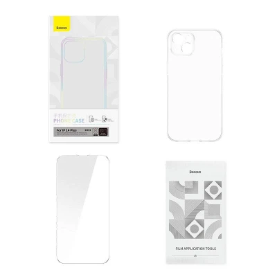 Baseus Průhledný kryt a sada tvrzeného skla Corning pro iPhone 14 Plus