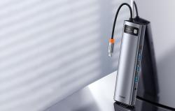 Baseus Rozbočovač 11v1 Metal Gleam Series, USB-C na 3x USB 3.0 + 2x HDMI + USB-C PD + Ethernet RJ45 + microSD/SD + VGA + AUX