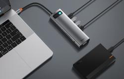 Baseus Rozbočovač 11v1 Metal Gleam Series, USB-C na 3x USB 3.0 + 2x HDMI + USB-C PD + Ethernet RJ45 + microSD/SD + VGA + AUX