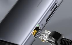 Baseus Rozbočovač 11v1 Metal Gleam Series, USB-C na 3x USB 3.0 + 2x HDMI + USB-C PD + Ethernet RJ45 + microSD/SD + VGA + AUX