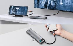 Baseus Rozbočovač 11v1 Metal Gleam Series, USB-C na 3x USB 3.0 + 2x HDMI + USB-C PD + Ethernet RJ45 + microSD/SD + VGA + AUX