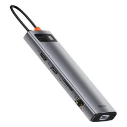 Baseus Rozbočovač 11v1 Metal Gleam Series, USB-C na 3x USB 3.0 + 2x HDMI + USB-C PD + Ethernet RJ45 + microSD/SD + VGA + AUX