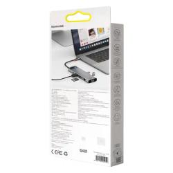 Baseus Rozbočovač 11v1 Metal Gleam Series, USB-C na 3x USB 3.0 + 2x HDMI + USB-C PD + Ethernet RJ45 + microSD/SD + VGA + AUX