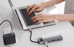 Baseus Rozbočovač 9v1 Metal Gleam Series, USB-C na 3x USB 3.0 + HDMI + USB-C PD + Ethernet RJ45 + microSD/SD + VGA
