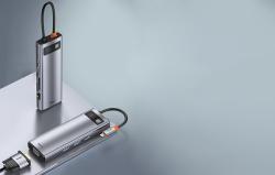 Baseus Rozbočovač 9v1 Metal Gleam Series, USB-C na 3x USB 3.0 + HDMI + USB-C PD + Ethernet RJ45 + microSD/SD + VGA