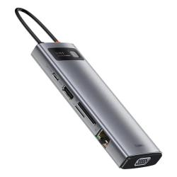 Baseus Rozbočovač 9v1 Metal Gleam Series, USB-C na 3x USB 3.0 + HDMI + USB-C PD + Ethernet RJ45 + microSD/SD + VGA