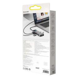 Baseus Rozbočovač 9v1 Metal Gleam Series, USB-C na 3x USB 3.0 + HDMI + USB-C PD + Ethernet RJ45 + microSD/SD + VGA