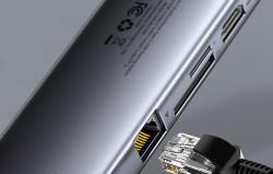 Baseus Rozbočovač 9v1 Metal Gleam Series, USB-C na 3x USB 3.0 + HDMI + USB-C PD + Ethernet RJ45 + microSD/SD + VGA