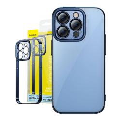 Baseus Sada průhledného pouzdra Glitter a tvrzeného skla pro iPhone 14 Pro (modrá)