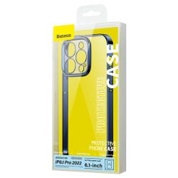 Baseus Sada průhledného pouzdra Glitter a tvrzeného skla pro iPhone 14 Pro (modrá)