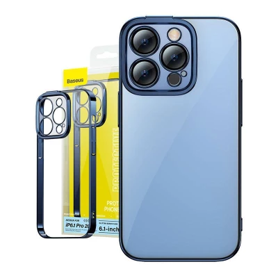 Baseus Sada průhledného pouzdra Glitter a tvrzeného skla pro iPhone 14 Pro (modrá) Baseus Sada průhledného pouzdra Glitter a tvrzeného skla pro iPhone 14 Pro (modrá)