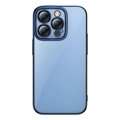 Baseus Sada průhledného pouzdra Glitter a tvrzeného skla pro iPhone 14 Pro (modrá)