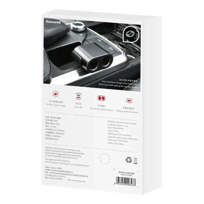 Baseus Zásuvka zapaľovača s rozbočovačom 2xUSB 3,1A 100W - čierna